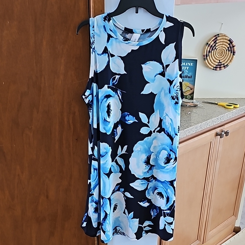 Floral Sleeveless Dress - Blue and Black